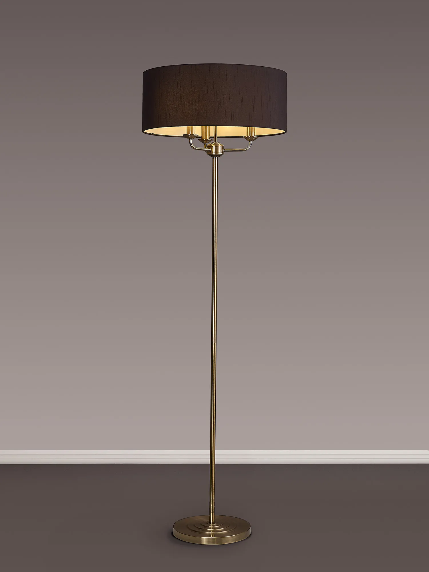 Banyan 45cm 3 Light Floor Lamp Antique Brass; Black DK0912  Deco Banyan AB BL